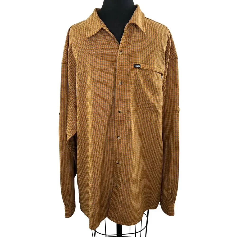 THE NORTH FACE Mens Yellow Gold Gingham Button-Down Long Sleeve Shirt X-Large XL